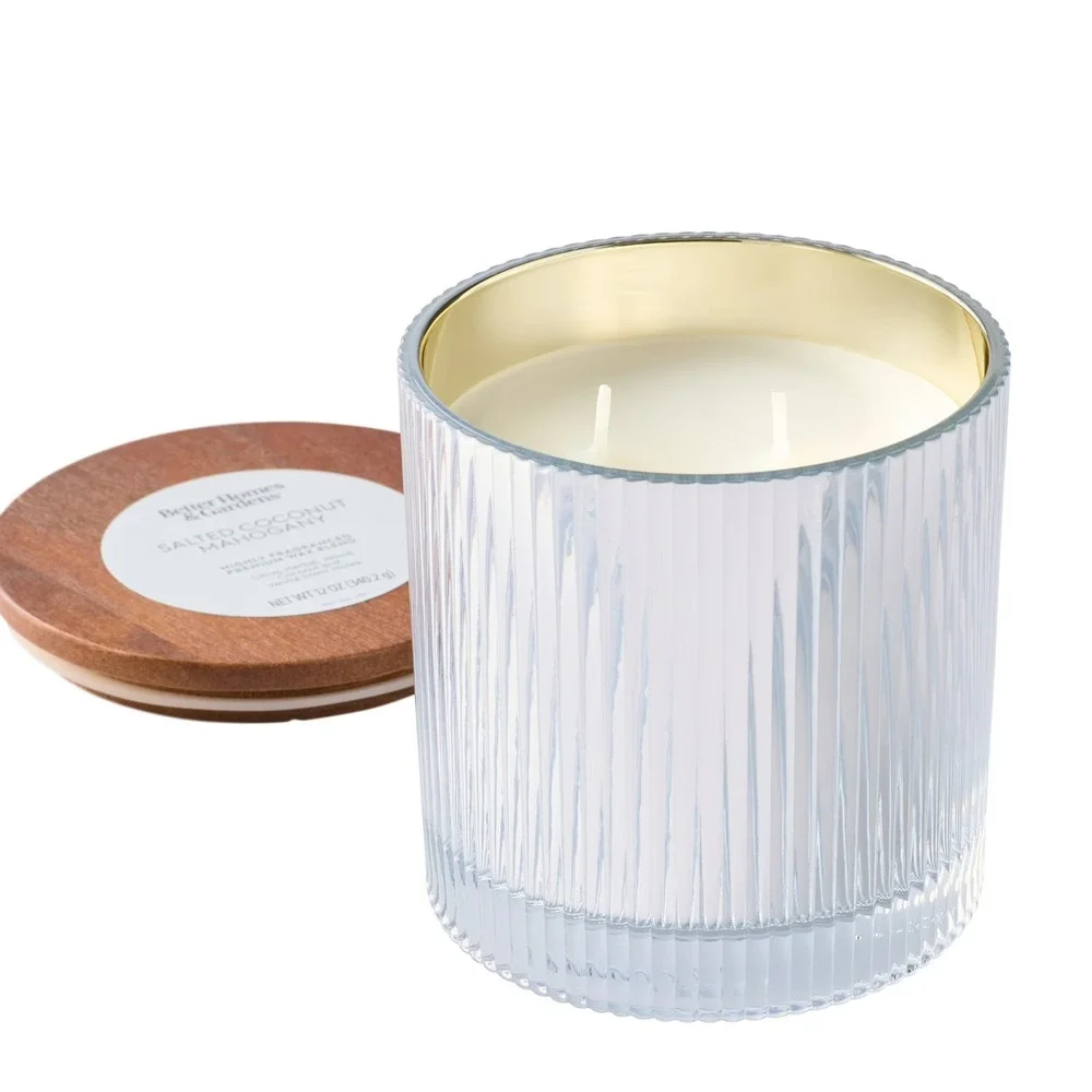 Better Homes & Gardens Salted Coconut & Mahogany 2-Wick Candle 12oz ribbed glass